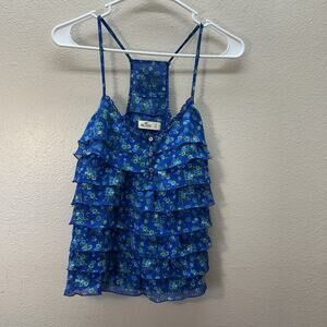 Hollister Womens Top SZ S BabyDoll Y2K Ruffle Tiered Floral Tropical Tank Henley
